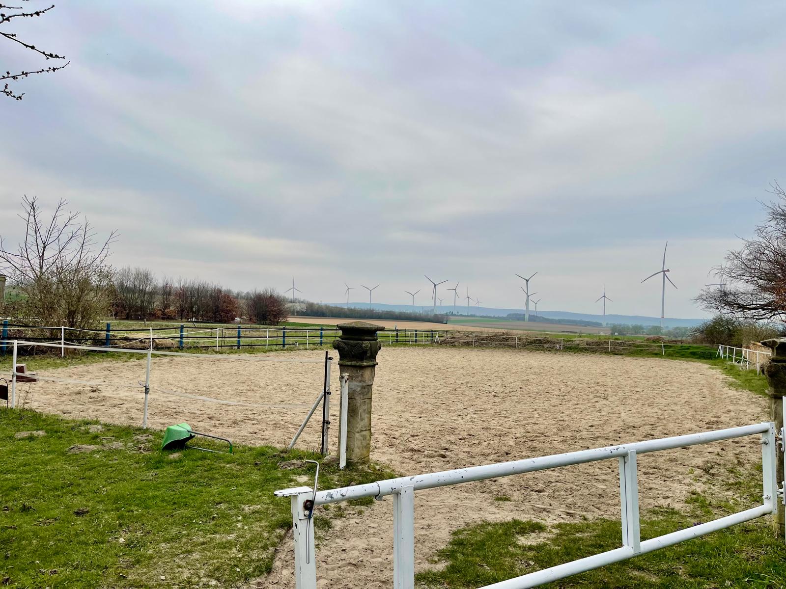 Weitläufiger Reitplatz mit Panoramablick ins Grüne